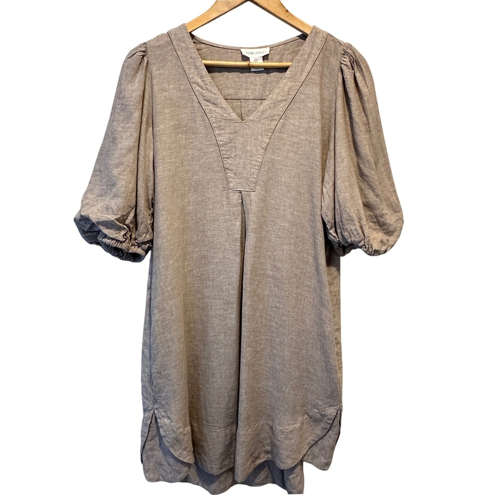 Cynthia Rowley Linen Blend Puff Sleeve Dress Womens Small Neutral Beach Relaxed
